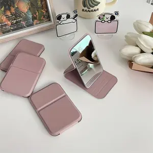 Elegant Folding Mini Makeup Mirror, Trifold Mirror, Portable Glass Makeup Mirror with Holder, Travel Hand Mirror, Hand Washable, Suitable for Dormitory and Desktop Use