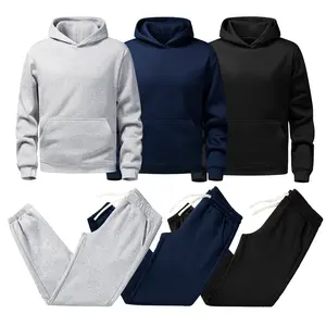 Men's 2-Piece Athletic Wool Sports Clothing Set - Long Sleeve Hooded Pullover Sweatshirt & Fleece Joggers, Stylish Solid Color, Drawstring Tie & Ankle Ties, Warm for Casual & Athletic Use, Two Piece Sets