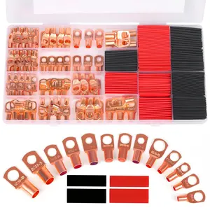 260Pcs Hand Tools Kits,Copper Wire Lugs,Terminal Connectors,Used on AWG12 10 8 6 4 2 Cable,Heat Shrink Set,Bare Copper Eyelets,Ring Terminals Connectors,120Pcs Battery Cable Lugs Ends and 140Pcs Heat Shrink Tubing