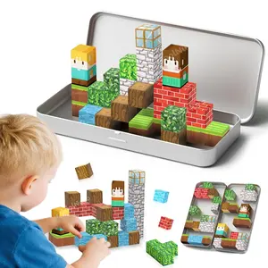 Magnetic Building Blocks Set in Iron Box, Easy To Organize STEM Sensory Cube, Children's Primitive Forest Magnet Perfect Halloween and Christmas Birthday Gift, Magnetic Tiles Set, Stacking Blocks