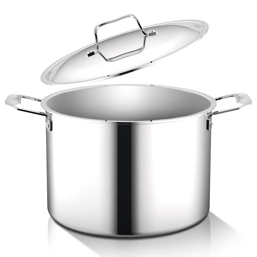 8 Qt Stockpot with Lid | Heavy Duty Stainless Steel Cooking Pot - Dishwasher Safe, PFOA Free & Food Grade Safe - Kitchen Cookware
