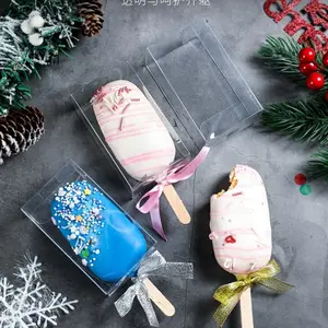 50 Christmas Transparent Plastic Food Packaging Boxes, Ribbon Decor, Ideal for Cookies, Candies, Cakes, Bakers, Home Chefs, Parties