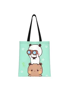 1PC Bubu And Dudu Cute Panda Bear Couple, Brownie And Milk Reusable Double - Sided Canvas Tote Bag, Fashionable Shopping Bag - with Fixed Shoulder Straps Unlined No-Closure Handbag - High-Capacity Versatile Tote for Shopping & Cat Lovers Gift