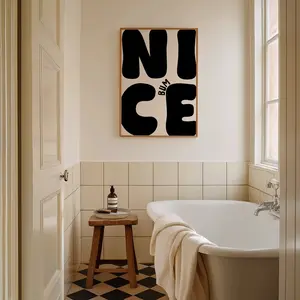 Nice Bum Funny Bold Neutral Bathroom Print, Typography Print, Funny bathroom art, black restroom decor, bedroom decor