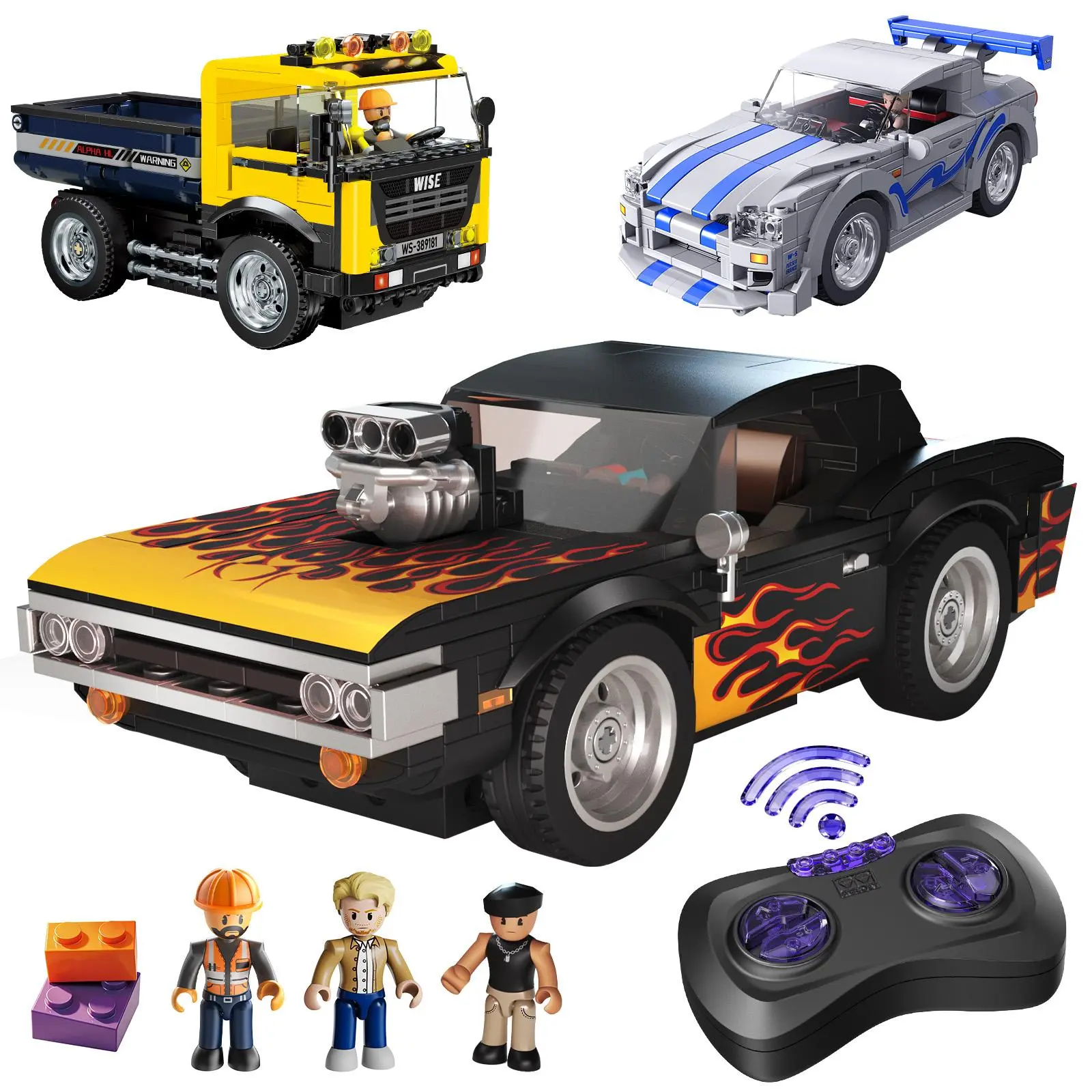 WISE BLOCK RC Car Building Block Set - Interactive Play STEM Kit, Remote Control Cars & Truck for Kids, Building Block Sets Model Kits