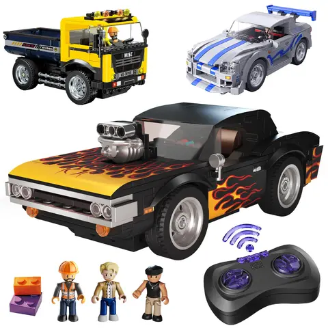 WISE BLOCK DIY RC Car Building Set - STEM Brick Kit, Plastic Bricks Vehicle Model, Remote Control Car & Truck, Cool Gifts for Kids