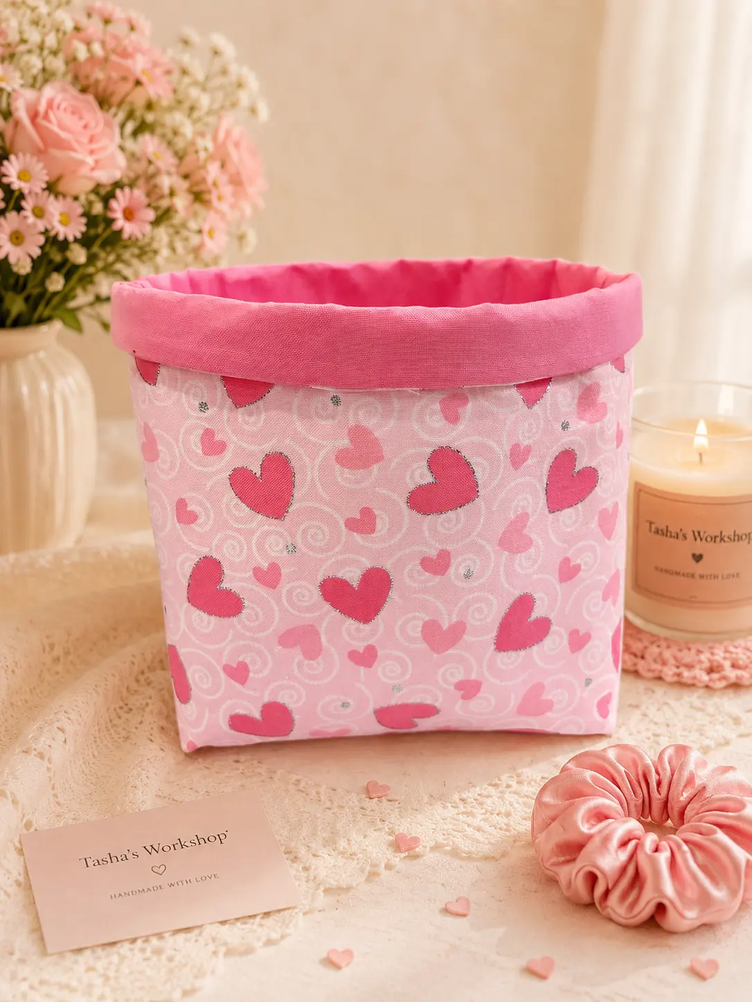 Pink Heart Gift Storage Basket