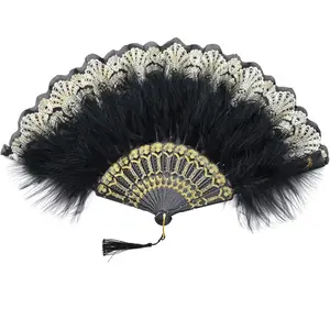 Marabou Feather Fan 20s Vint Folding Fan Flapper Hand Fan for Costume Dancing