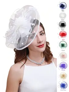 1PC Fascinators Hats for Women Tea Party Wedding Hat Vintage Derby Pillbox Kentucky Hat Church Cocktail Headwear,embossed wide-brimmed hat is suitable for horse racing season.