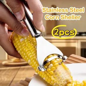 Two Corn Peelers, Commercial Grade Corn Shellers - Kitchen Gifts, Stainless Steel Blades for Bulk Corn Processing, Corn Cob Remover, Corn Cob Remover Tool, Reusable Hanging Smooth