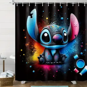 DISNEY CLASSIC Stitch Shower Curtain - Vibrant Galaxy Design with Colorful Splatter, Durable Polyester Fabric, Easy to Clean, Multiple Sizes Available, Shower Curtains for Bathroom