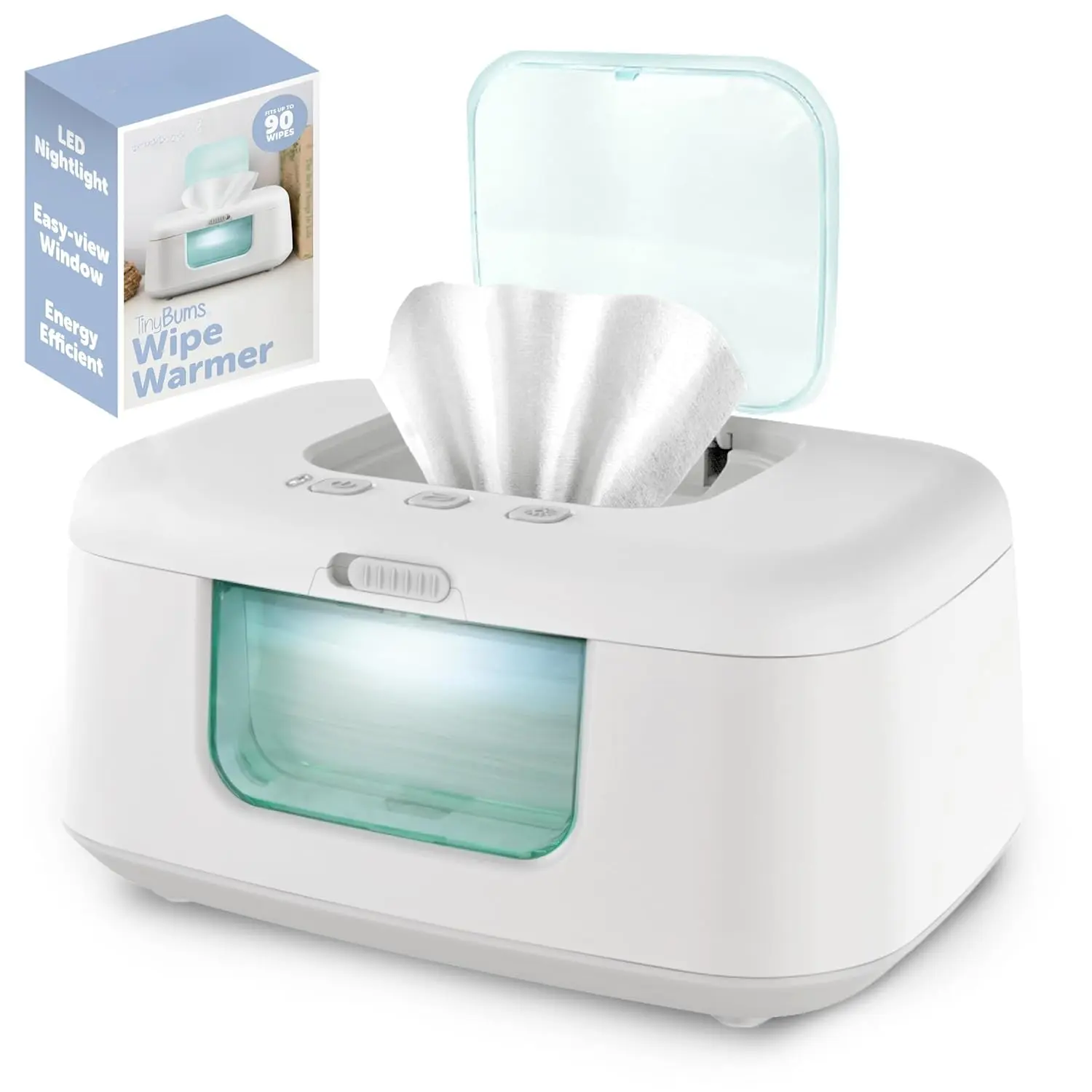 Baby Wipe Warmer & Plastic Dispenser with LED Lights, Compact Design, On/Off Switch & Battery-Operated Function (Aqua), Batteries, On And Off Switch