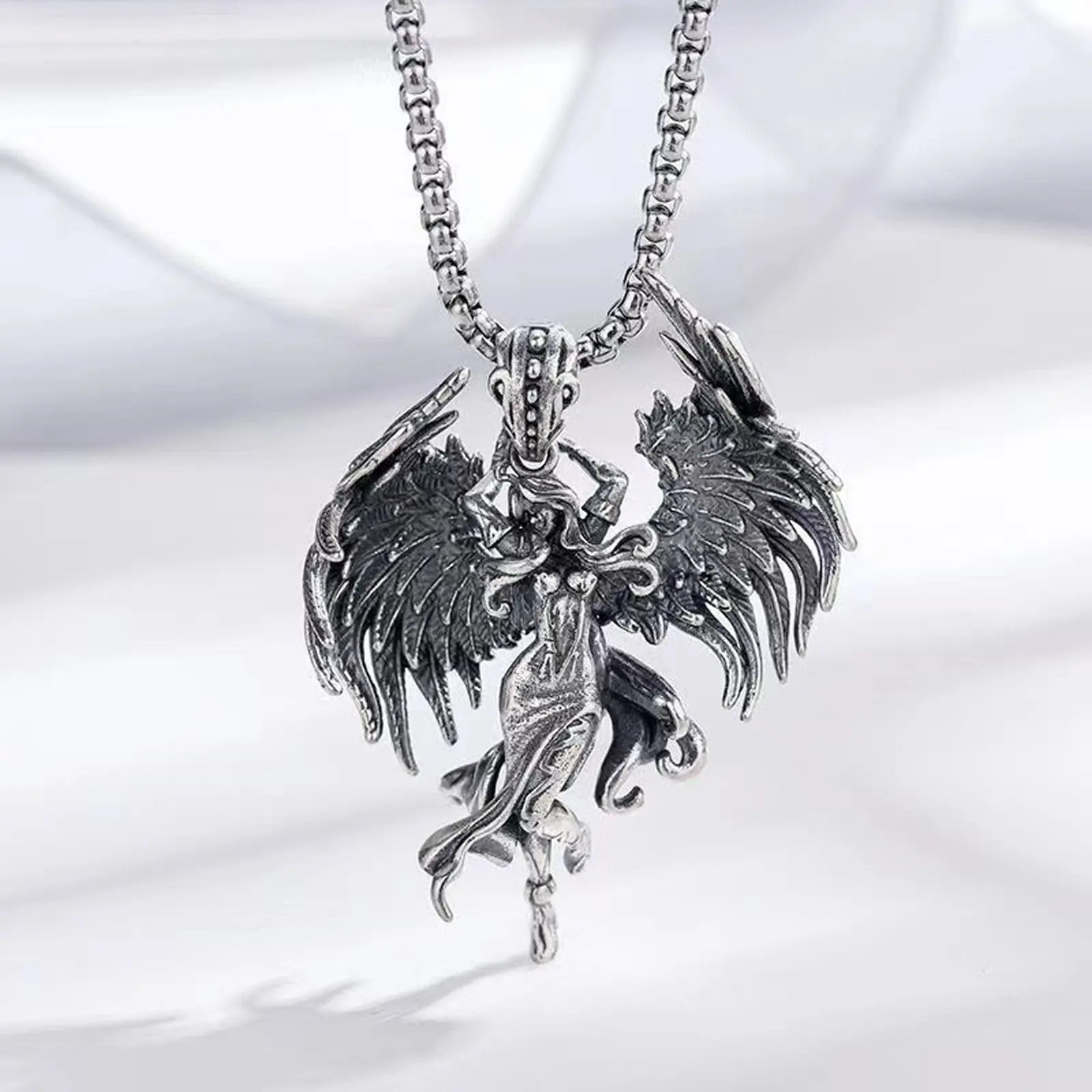 springtok Alloy necklace evil spirit angel pendant necklace ladies daily wear couple necklace gift Gothic Inspired Symbolic Dual Design
