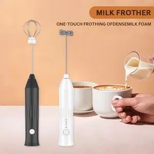 Kitchen Appliances Electric Rechargeable Milk Blender Whisk Frother, Mini Portable Blender Milk Frother with 3 Speeds, Two Stainless Steel Blender Sticks, Handheld Whisk for Coffee and Cappuccino, Coffee Lovers, Ideal Gift for Holiday Coffee Frother Mixer