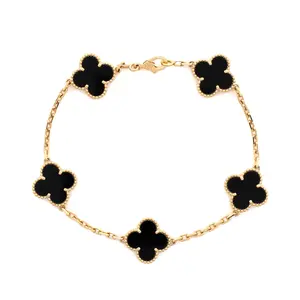 Pre-owned Van Cleef & Arpels Vintage Alhambra 5 Motifs Bracelet 18K Yellow Gold and Onyx by Rebag