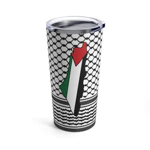 Kuffiyah Palestine Flag Map Tumbler 20oz, Coffee Tea Travel Tumbler, Pro-Palestine Mug
