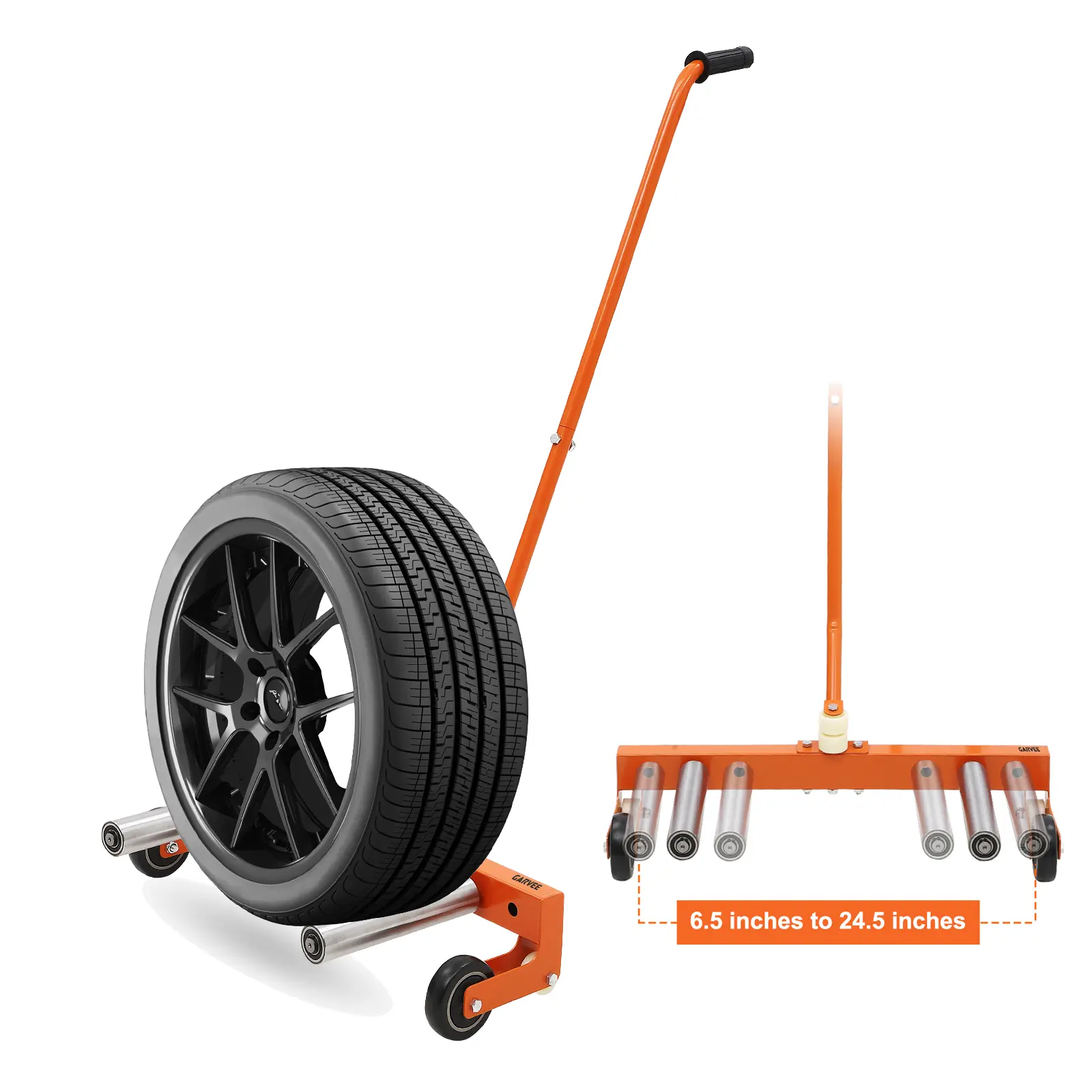 Garvee Upgraded Adjustable Tire Wheel Dolly, Heavy Duty, 350 lbs Load Capacity, 360° Rotating Wheels, Ergonomic Lifting Cart, Suitable for Cars, Trucks, SUVs, Trailers, ATVs, Perfect for Workshop, Garage, Automotive Repair