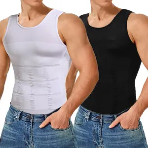 1-2 Pack Menswear Compression Underwear Shirt Body Shaper Tummy Control Shapewear Breathable Lightweight Tank Top Sports Workout Stylish Stretchy Suit Fabric Gamis Waist Training Vest