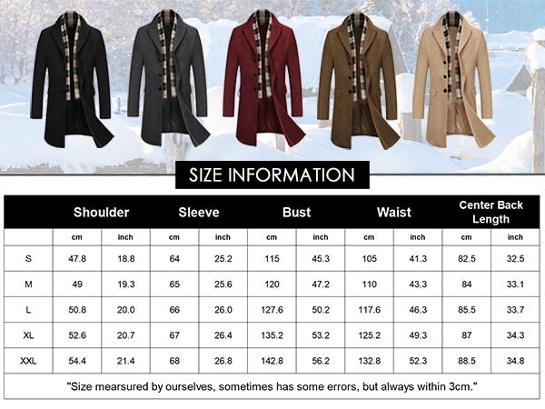 COOFANDY B Men's Wool Blend Coat with Detachable Plaid Scarfs Notched Collar Single Breasted Pea Coat Trench Overcoat