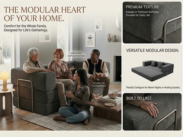 Convertible Sofa Bed with Fixed-Shape Frame & Removable Armrests, Modular Corduroy Sleeper Sofa, Folding Mattress Couch for Small Spaces - No Assembly Needed in Green (Includes 2 Pillows)