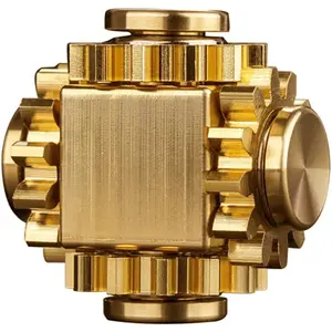 Pure Brass Cube Gears Linkage Anti-Anxiety Fidget Spinner Toy,Metal DIY EDC Meditation Break Bad Habits ADHD Finger Spinning Toy for Kid and Adults High Speed Precision Brass Material PAPUKA