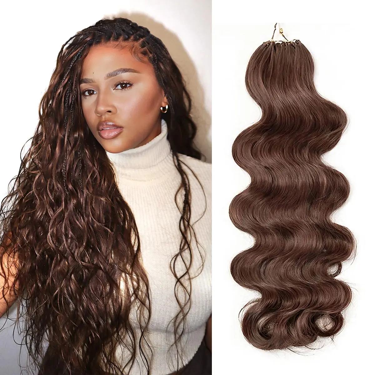 OQ HAIR #4 Chocolate Brown Pre-Separated Human Crochet Hair for Miracle Knots Braids 100% Human Hair Body Wave Knotless Crochet Human Hair Extensions