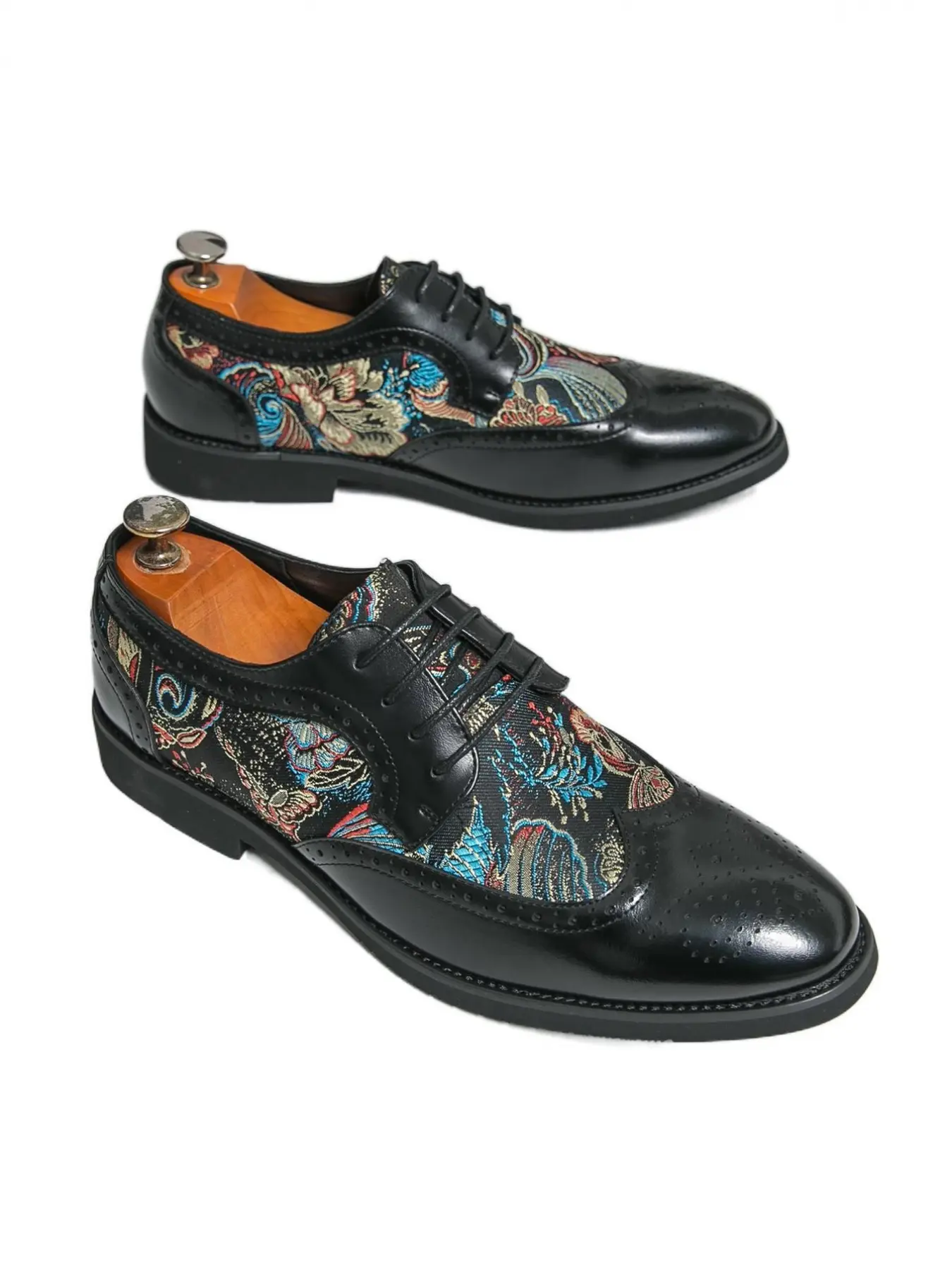 Men Derby Shoes PU Splicing Trendy Embroidery Business Formal Shoes Banquet Men Shoes Footwear