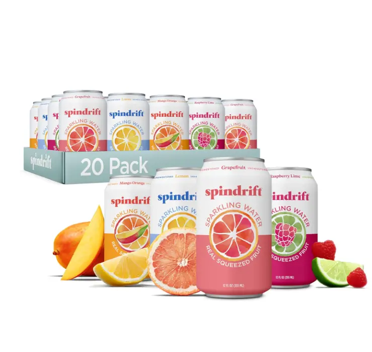 Spindrift Sparkling Water, 4 Flavor Variety Pack, Made with Real Squeezed Fruit, 12 Fl Oz (Pack of 20)