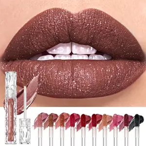 Waterproof Diamond Shimmer Glitter Lip Gloss, Matte Liquid Lipstick and Shiny Pearl Lip Glaze Lip Tint, Glittery Lip Gloss for Women's Makeup