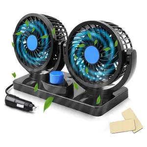 12V Car Fan – 360° Rotatable Dual Head Electric Fan, 2-Speed Low Noise Air Circulator for Sedan, SUV, RV Cooling