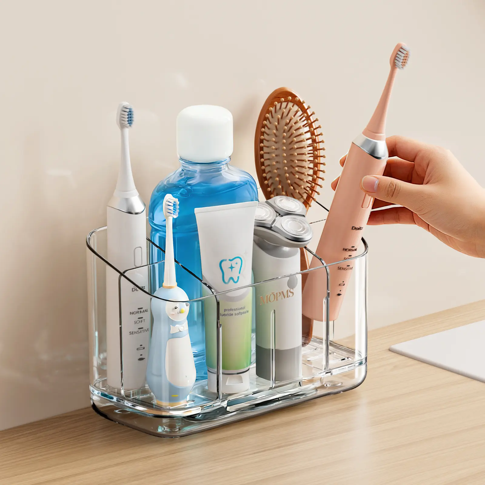 Toothbrush Holders for Bathroom Countertop Organizer, 5 Slots Large Capacity Electric Toothbrush Holder Wall-Mount for Space Saving, Tooth Brush and Toothpaste Holder with Dividers for Easy Clean