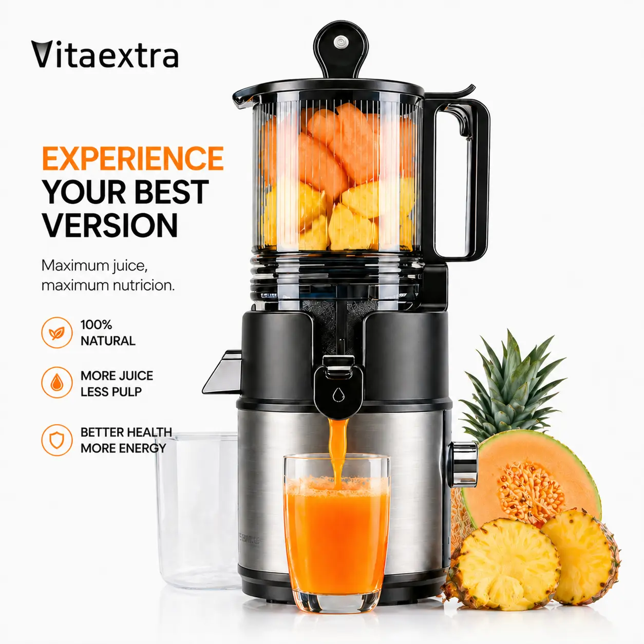 Vitaextra Cold Press Juicer, Vitaextra Quiet Cold Press Juicer Machine, 5.8" Extra Large Chute,Quiet Masticating Juicer for Whole Fruits, Carrots and Celery, 250W High Torque AC Motor, Maximum Juice Yield, Easy Wash Design tiktokshopspringglowup summervib