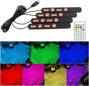 Car Interior LED Light,  in  RGB Vehicle Underdash Ambient Lighting Kit with Music Sync & APP/Remote Control, USB Port Auto Inside Footwell Decoration Lamp, Universal Fit
