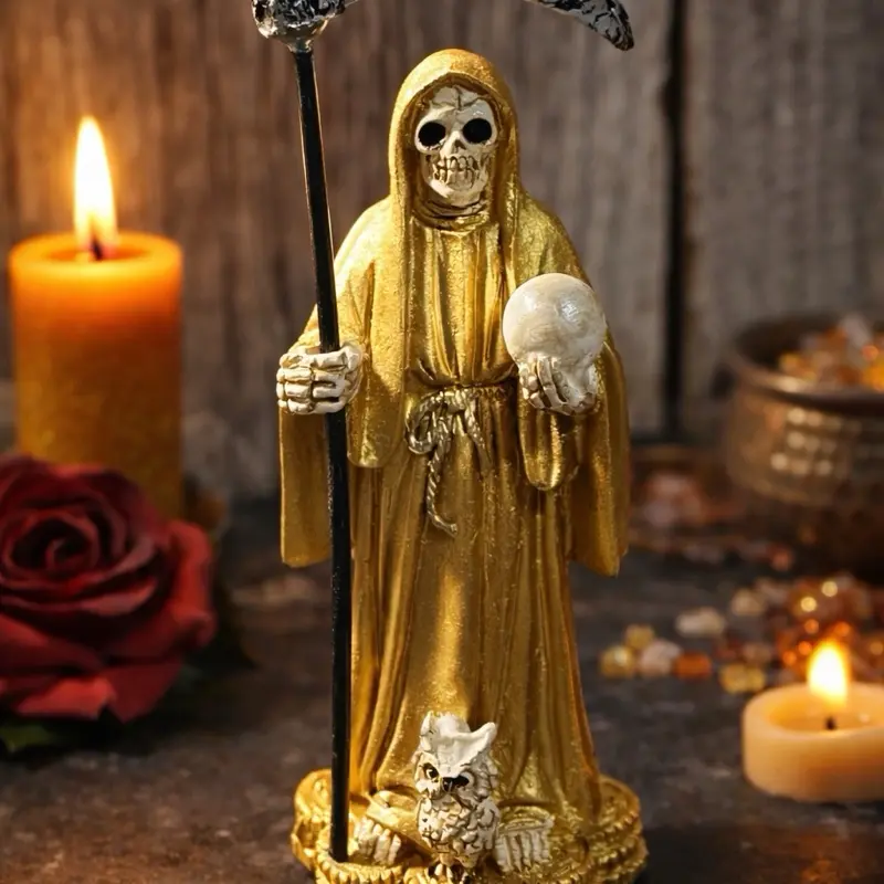Santa Muerte Gold Statue 3.5 | Protección y Energia Espiritual | Spiritual Altar Figurine