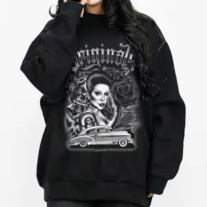 Original art Chicano Clothing, Chicana Art, Cholo Chola outfit Cotton Fabric Menswear Casual, Streetwear hoodie, Full size, full color art blue