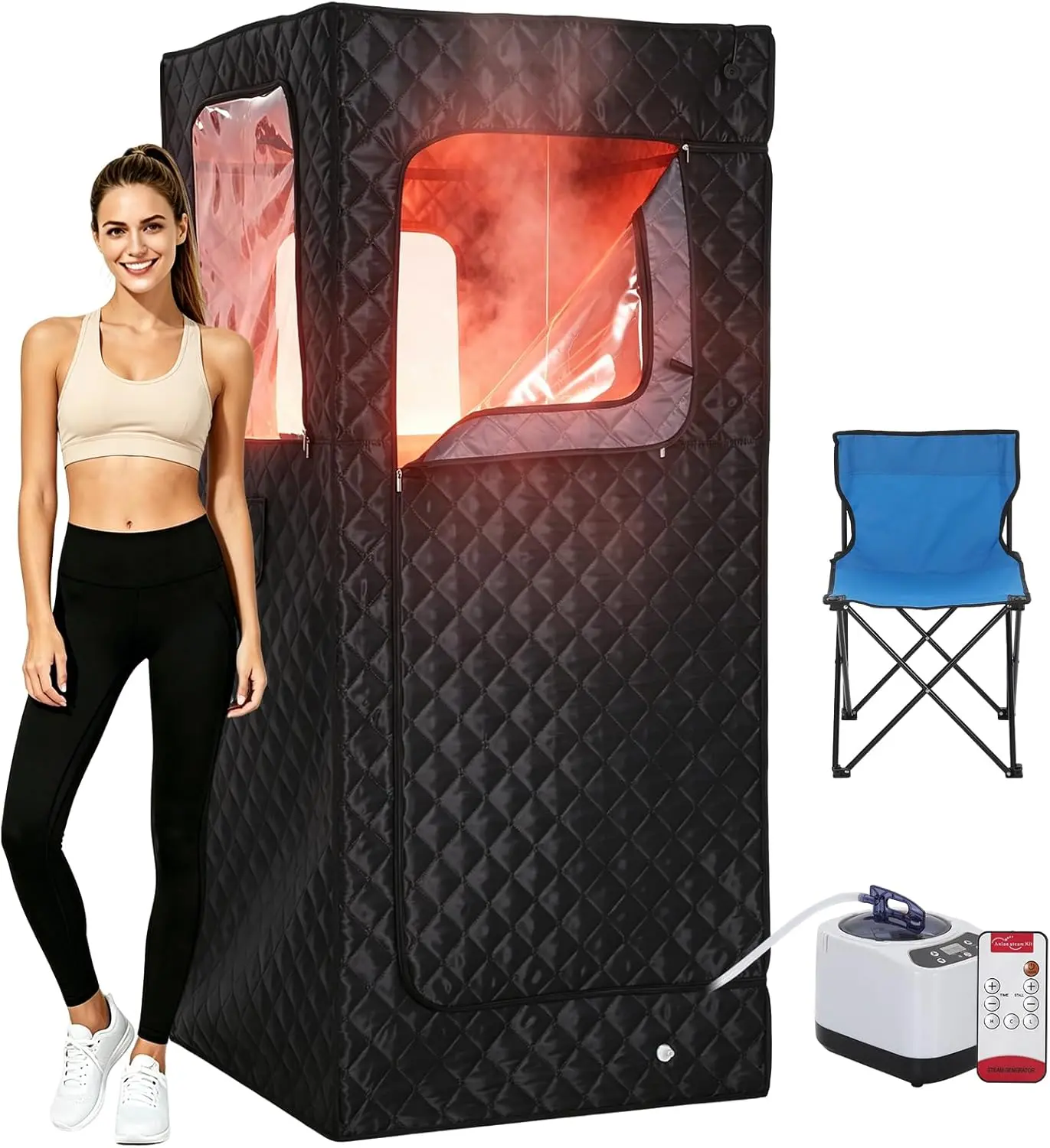 Garvee Foldable Indoor Portable Sauna Box - 10-Min Fast Heating, Single/Double-Person SPA Steam Tent, 3L/1200W & 3L/1400W Steamers, 9 Adjustable Levels, 600D Fabric, Remote Control, Easy Setup for Relaxation