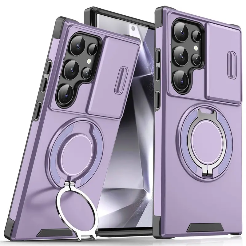 Phone case: Classic Business Sliding Window Lens Protection 360° Rotating Magnetic Mount Phone Case for Samsung Galaxy S26Ultra/S25EDGE/S24/S23/S22/S21/Note20Ultra/Plus/S20FE,/A54/A36/A17/A18/A16/A15/A14 - Mechanical Feel, Tech Cool, Accessories, Smartpho