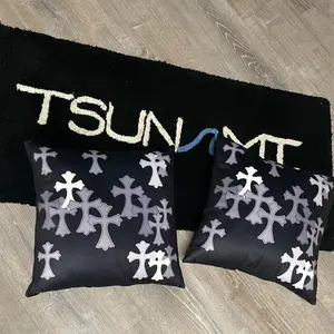 TsunamiWave Midnight Chrome Crosses Decorative Cushion - Black with White Crosses Textile Pillow, Versatile Bedroom Decor Piece, Adds a Unique Touch, Complements Many Interior Styles, Enhances Aesthetic, Add A Unique Touch