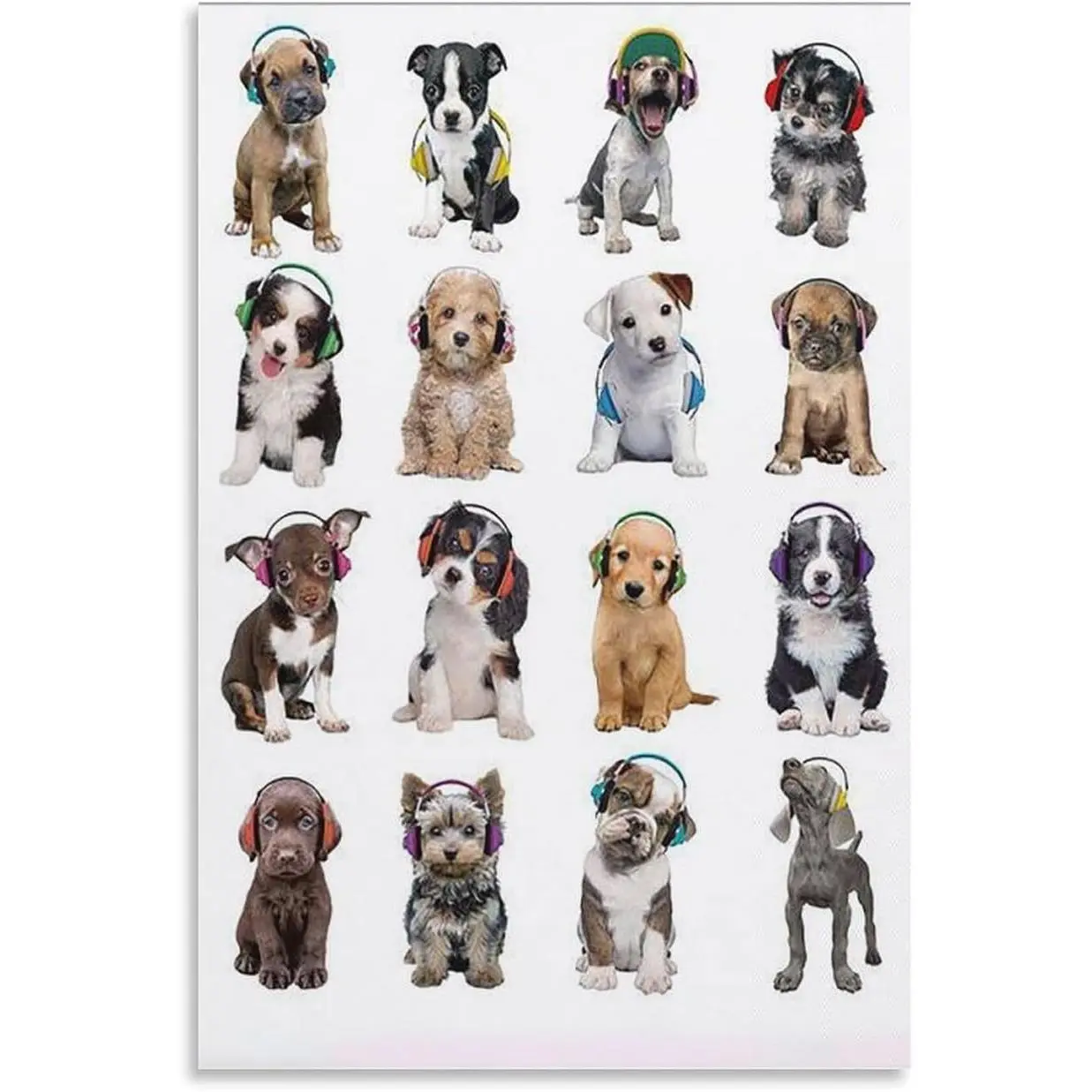 GAUSKY 2025 Dopamine Decor Unframed Single Hanging Dog Breed Illustrated Poster - Funny Headphone-Wearing Puppies Music Collection, 20x30inch(50x75cm) Art Print for Kid Room,Bedroom,Classroom,Balcony,Wardrobe Home Decor, Wall Print