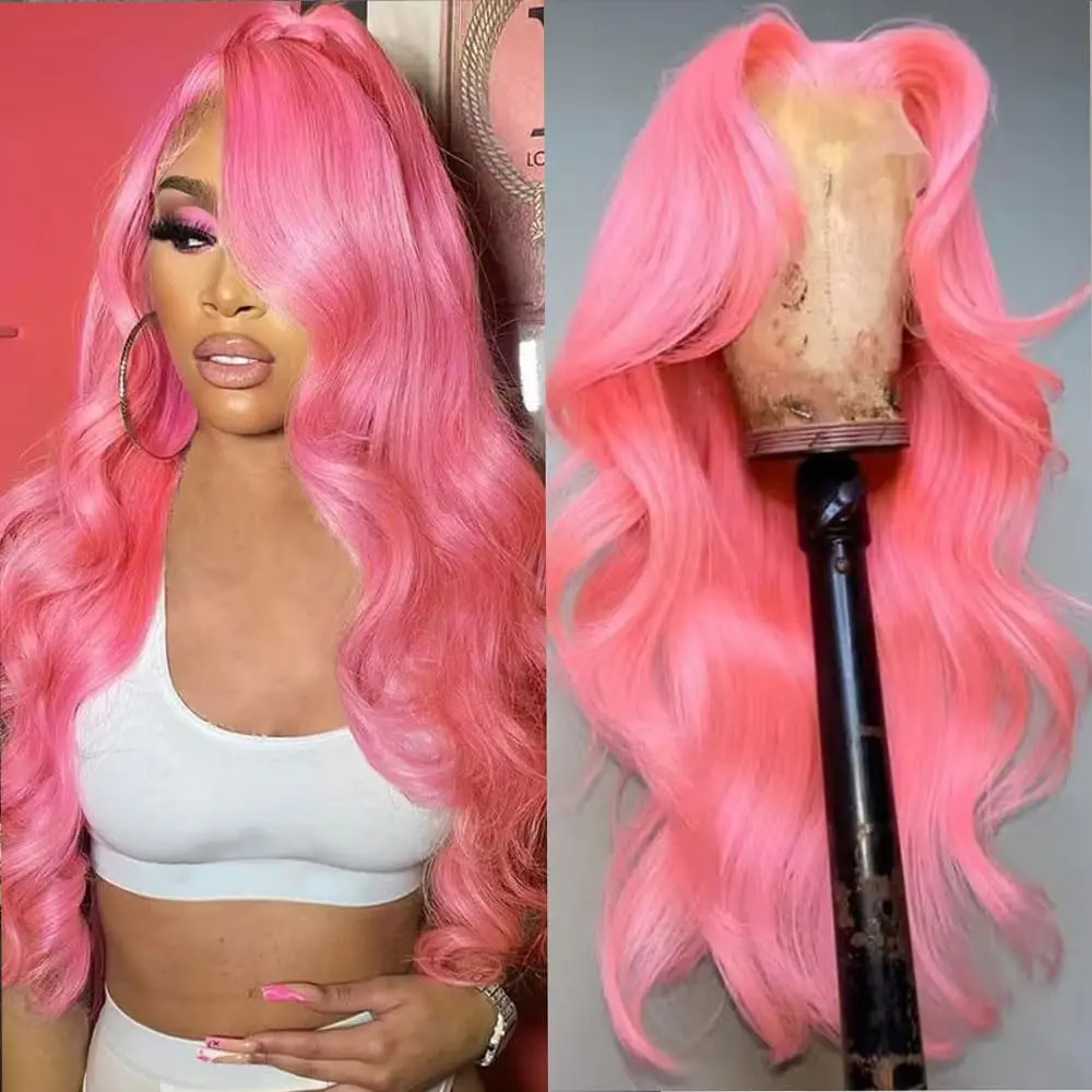 Pink Wig Human Hair 13x6 Body Wave HD Lace Front Wigs 24Inch  Human Hair Pre Plucked 180 Density Human Hair Lace Front Wigs Colored Pink Frontal Wigs Human Hair summerwins