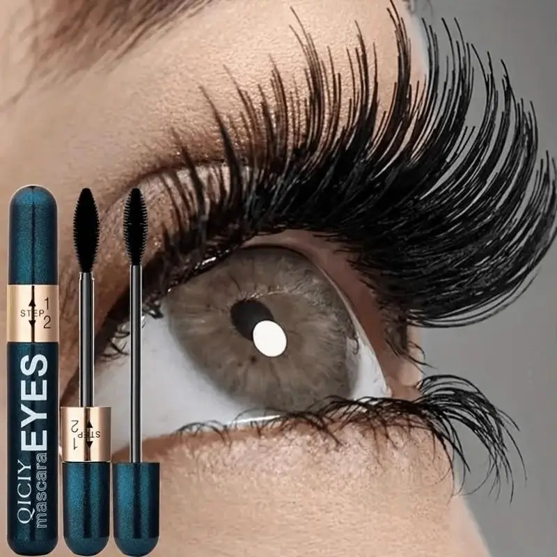 Two-in-one Waterproof Fiber Lash Mascara for Thick, Curly Eyelashes | Long-Lasting Black Formula | Voluminous, Smudge-Proof & Clump-Free | Ideal Valentine's Gift for Women, Makeup Essential
