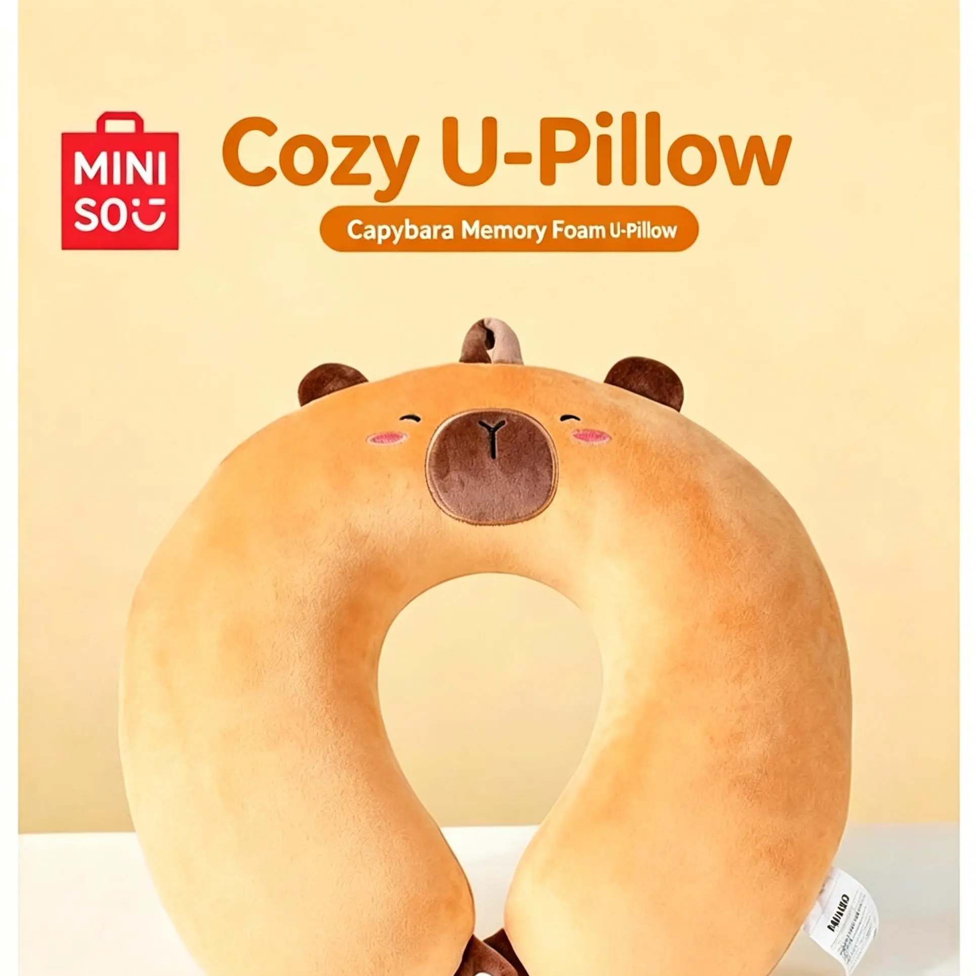 Miniso Cute Kawaii Capybara Stuffed Animal Memory Foam U-Shaped Neck Pillow - Soft Ergonomic Traveling Support Cushion for Kids, Animals Fans, Anywhere Travel Use, Back To School