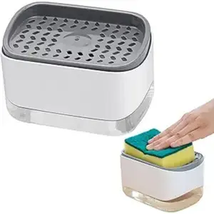 Kitchen Dish Soap Dispenser with Sponge Holder, 2-in-1 Countertop Soap Pump Dispenser, for Kitchen Sink Dishwashing Soap Dispenser, Soap Container