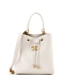 Pre-owned CHANEL material Bucket Bags CC Top Handle Chain Drawstring Bucket Bag Quilted Caviar Small by Rebag