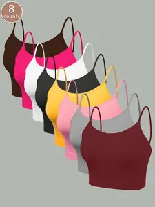 Women's Solid Spaghetti Strap Wireless Bra, Stretchy Comfortable Breathable Bra, Ladies Lingerie for Summer, Clothes, Clothing, Womenswear, Sports Bra Set, Yoga Bra, Workout Clothes Women