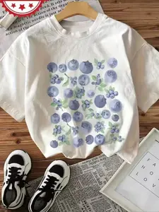 Fresh Blueberry Fruit Printed T-shirt Fashion Woman Graphic Tees Sportswear O Neck Personality Shirt Short Sleeve Casual Top Y2k