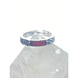 Judith Jack ring size 6 Art Deco style band stacker marcasite red sterling silver women girls
