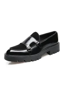 Men's Patchwork Design Slip on Flatform PU Leather Loafers, Casual Comfortable Thick Sole Loafers for Daily Wear, Male All-match Round Toe Shoes for Daily Wear