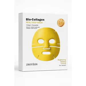 Bio-Collagen Real Deep Mask, With Vitamin C and Hyaluronate, Brightening and Firming Face Sheet Mask, 60 Minutes Treatment, Pack of 5