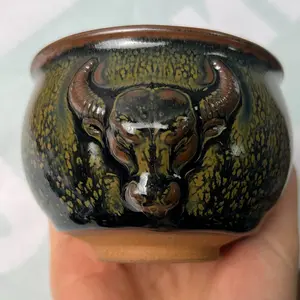 3D Double Carving Bull Head Cup Green Drip General Cup
